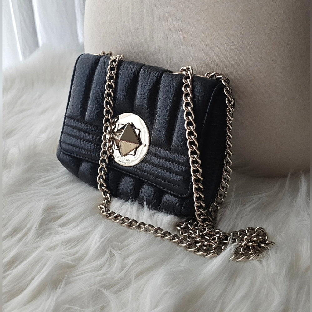 Kate Spade black leather quilted cross body purse
